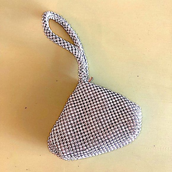 Silver Sparkly Mesh Wristlet Evening Pouch - Picture 4 of 5